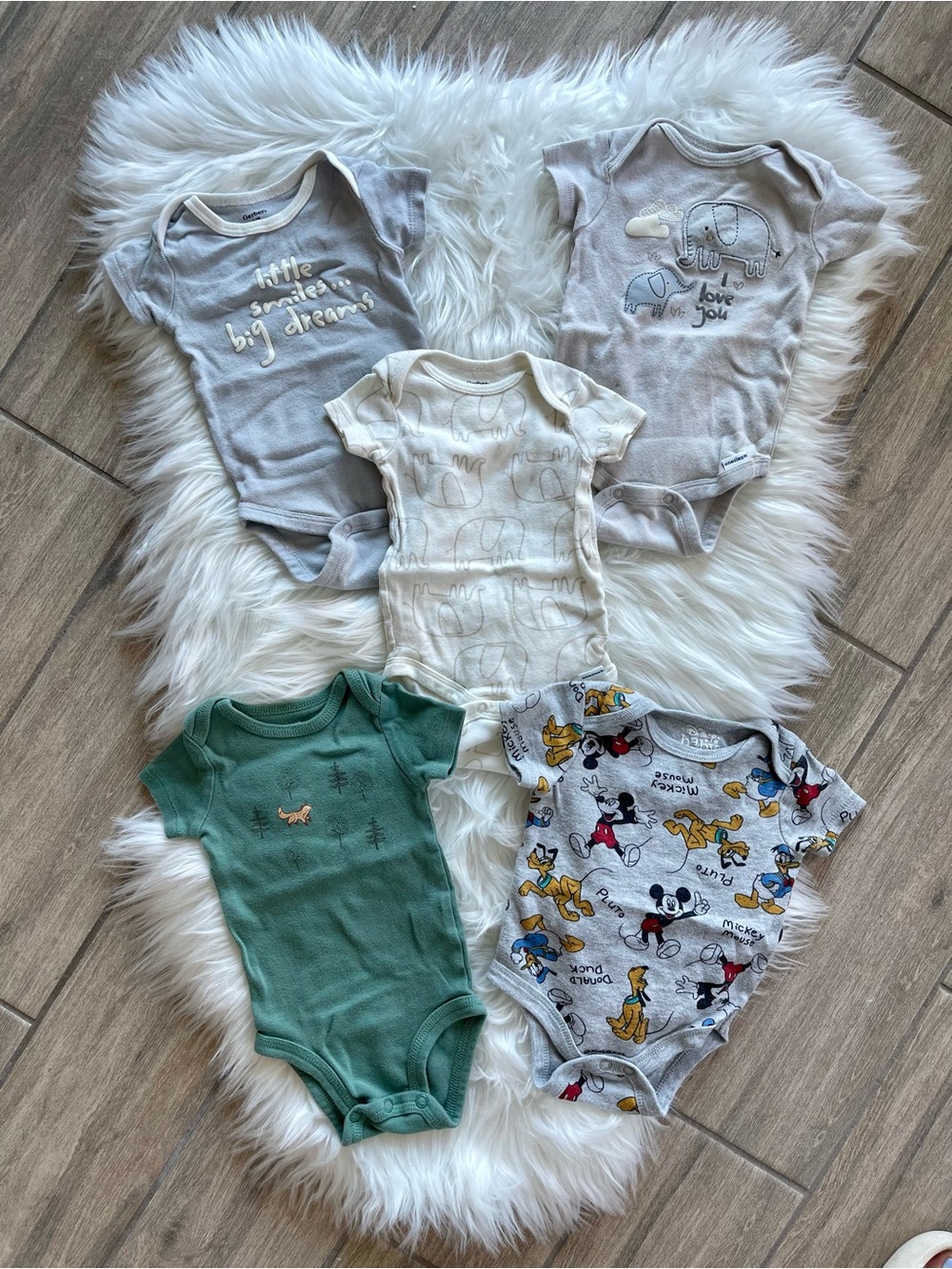 Kids One-Piece Bodysuit Set - Green, Gray, Cream, Patterned